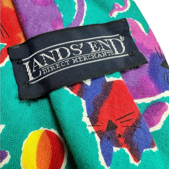 Vintage Lands End Abstract Cat Watercolor Beach Ball Sewn Cotton Regular Necktie - Picture 4 of 5